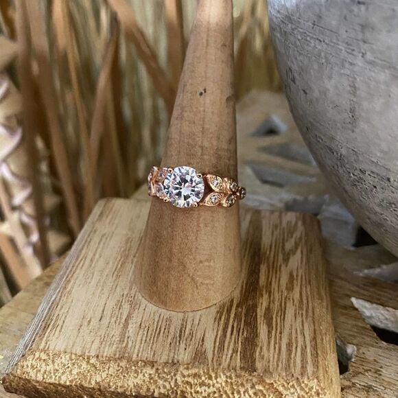 Sterling Rose Gold Solitaire Engagement Ring - Picture 6 of 6